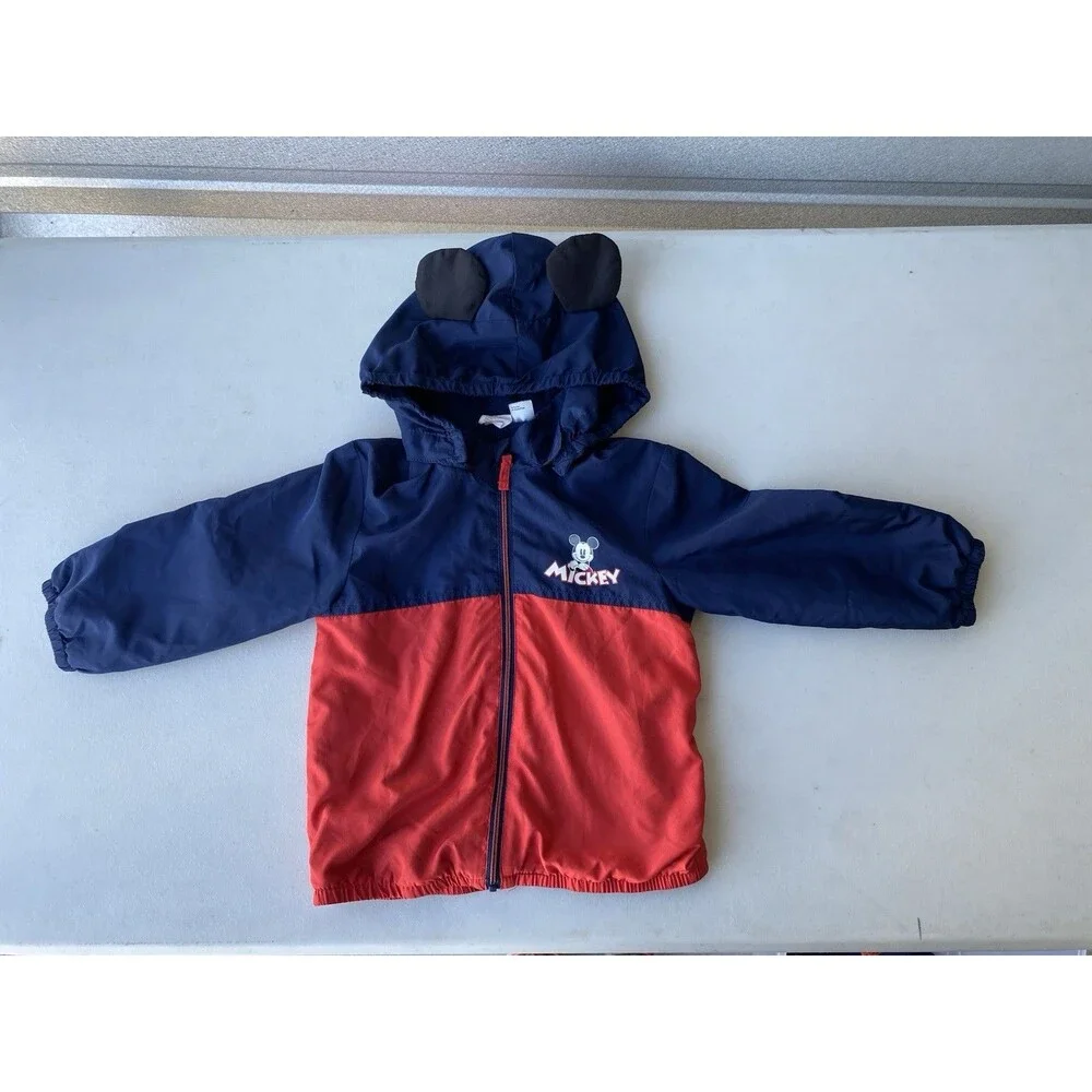 H&M Disney Mickey Mouse Hooded Jacket 3D Ears Fleece Lined Colorblock 18-24M